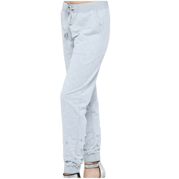 Vocal Heather Grey Joggers Sweatpants Pearl Ankle Cozy Dressy Stretchy Small - Picture 14 of 15